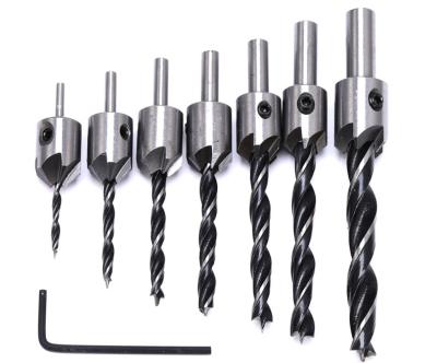 China Factory 7pcs Woodworking Chamfer Machine Guide Three Woodworking Countersink Drill Bits Hot Selling Woodworking Reamer Wood Drill Bits for sale