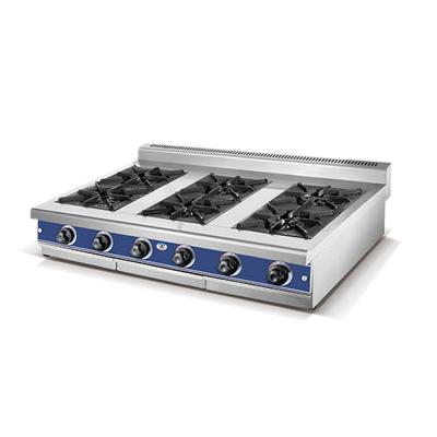 China Hotel Restaurant Equipment 6 Burners Table Top Blue Flame Cooking Kitchen Cooker Commercial Gas Stove for sale