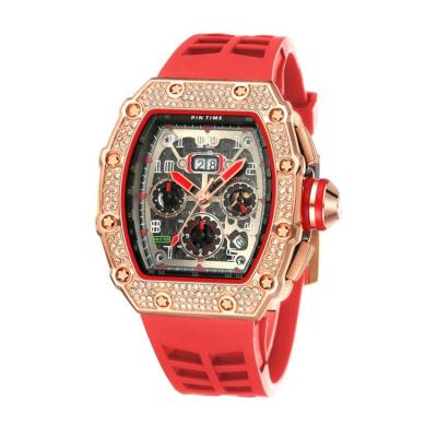 China Auto Date Branded Diamond Case Silicone Band Chrono Luxury Cool Multifunctional Waterproof Watch for sale