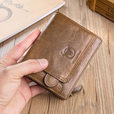 China RFID Blocking Protect RFID Fashion Wallets Vintage Business Men Wallet Card Holder Genuine Leather Short Coin Purse for sale