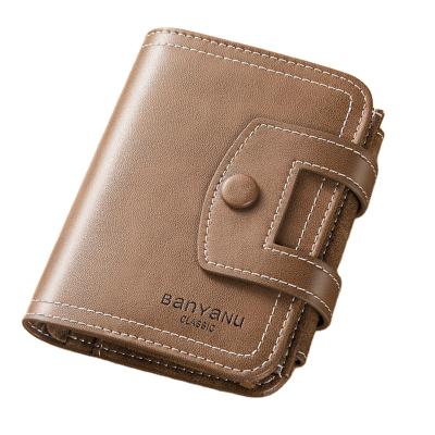 China Luxury Unisex Vintage Leather Wallet Men's Short Slim Women Clip Foldable Multi-slot Money Clip Card Holder Wallet for sale