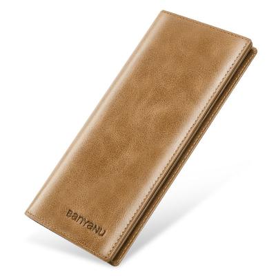 China Genuine Leather RFID Men Vintage Wallets Business Wallet Zipper Card Holder Coin Purse Genuine Leather Long LATCH for sale