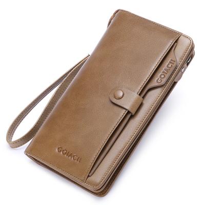 China 3 Colors Mens Wallets Vintage Genuine Leather Anti-theft Business Wallet Card Holder Coin Casual Purse Long for sale