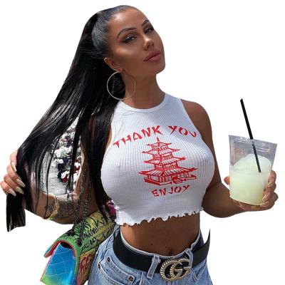 China Anti-Wrinkle Women Fashion Thank You Lap Printed Tank Crop Top Female Bodycon Clothes Lady Skinny Clothing Fashion Tops for sale