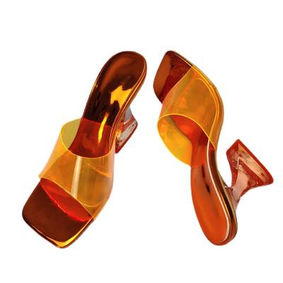 China CUSHIONING Ladies Fashion Crystal Slippers Sandals Transparent Heel Colored PVC Colored High Heels Feature Shoes for sale