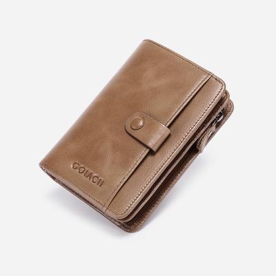 China Multifunctional RFID RIFD Men's Wallet Coin Wallets Male Gift Retro Short Zipper Leather Wallet for sale