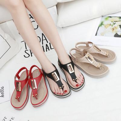 China New 3 Colors Women Anti-Smell Fashion Metal Sole Clip Soft Toe Platform Sandals Casual Lightweight Cozy Beach Slippers Plus Size for sale