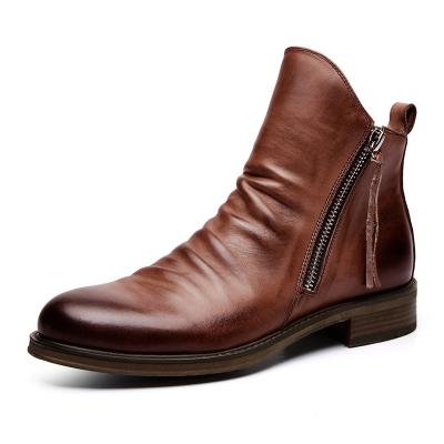 China Large Size Mens Ankle Boot Chelsea Tooling Boot Riding Winter Tassel Round Shoe for sale