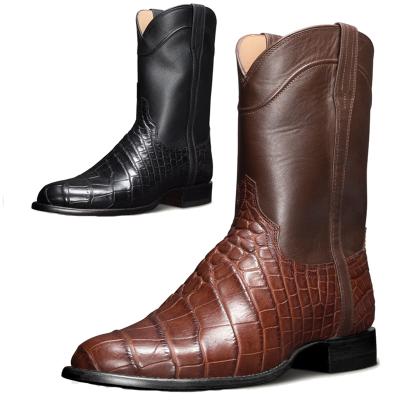 China Deodorization Mens Crocodile Pattern Chunky Heel Mid-Calf Toe Mid-Calf Boot Cowboy Chelsea Shoe for sale