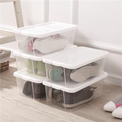 China Large Capacity Household Transparent Durable Shoe Rectangle Clothes Storage Box With Lid for sale