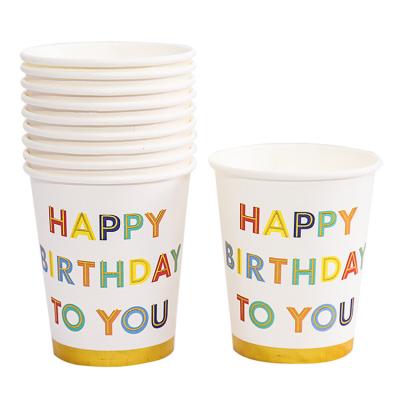 China Modern Disposable Birthday Party Cup Holiday Supplies 9oz Paper Coffee Cups Birthday Party Drinkware Tea Cups for sale