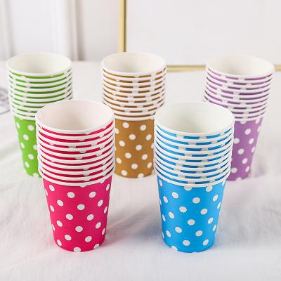 China Modern Wholesale Customizable Printable Logo Paper Cup 250ml Birthday Party Color Dot Disposable Paper Cup 9oz Round Paper Cup for sale