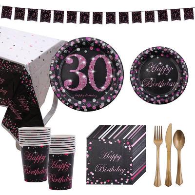 China Wholesale Modern Pink Polka Dot Party Disposable Plate Cutlery For 30th Birthday Party for sale