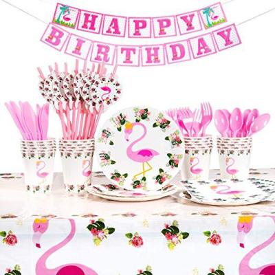 China Modern Disposable Flamingo Tableware Flamingo Event Birthday Party Decorations Sets Party Supplies For Kids Party Kit for sale