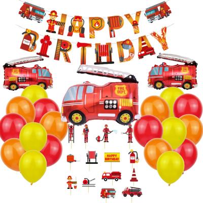 China Custom Fashion Fire Department Automobile Fire Engine Truck Foil Balloons Set Truck Globos Bomberos For Kids Party Decor for sale