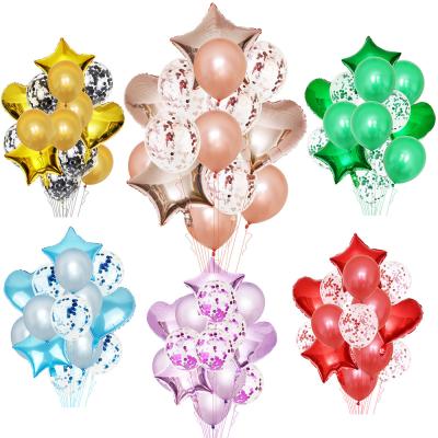 China Hot Selling Fashion Birthday Party Balloon Set Transparent Foil Balloon Colorful Heart Shape Star Sequin Balloon Kit for sale