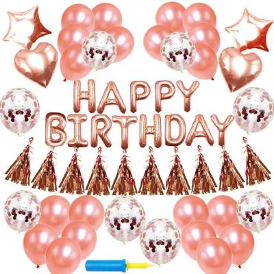 China Wholesale Fashion Happy Birthday Decorations Balloons Birthday Party Supplies Rose Gold Confetti Birthday Banner Star Balloons for sale