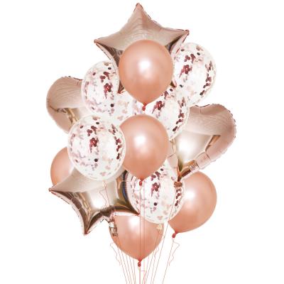 China Hot Selling Rose Gold Balloons Set Fashion Birthday Confetti Balloons Star Heart Foil Balloon Rose Gold Party Decorations for sale