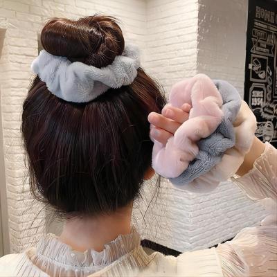 China European and American style women fall winter scrunchies girl solid color hairy towel hair scrunchies for sale