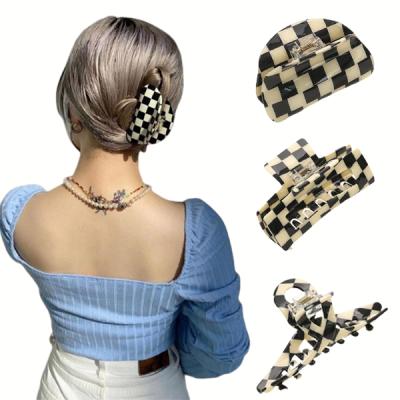 China Hot Selling Black And White Fashion INS Acetate Design Chess Board Women Hair Claws for sale