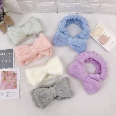 China Fashional beautiful women wholesale cute soft plush bathroom women solid color elastic spa headband for sale