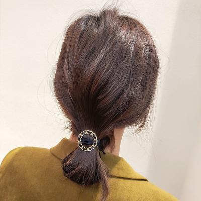 China Metal French Elastic Geometry Knot Tie Band Girl Hair Decoration Double Layer Hollow Hair Tie for sale