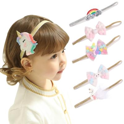 China Eco-friendly Nylon Headband Baby Soft Elastic Nylon Infant Sequins Unicorn Headband For Kids for sale