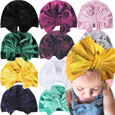 China Large Eco-Friendly Baby Velvet Knot Donut Bow Beanie Turban Hat Cap Muslim Hood Headwrap for sale