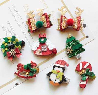 China Fashion New Year Party Elks Snowman Funny Glitter Bobby Mini Christmas Hairpin for sale