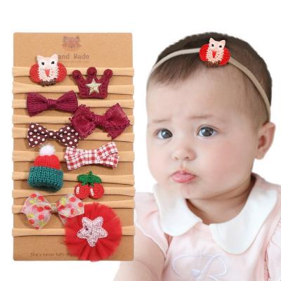 China Christmas Party Eco-Friendly Pack of 10 Infant Bow Set Nylon Stretchy Babies Headbands for sale