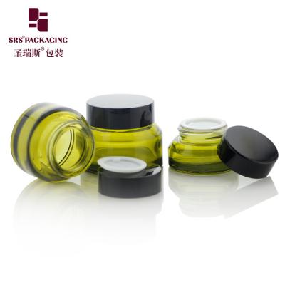 China 15ml 30ml 50ml Empty Skincare Packaging Paint Green Color Unique Design Cosmetic Glass Jar 50g for sale