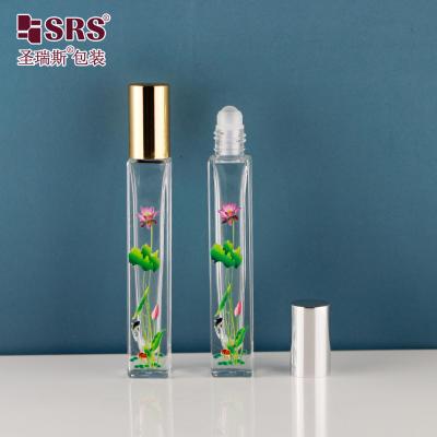 China 10ML Square Shape Roll On Bottles With 3D Printing Flowers Roller Ball Bottle for sale