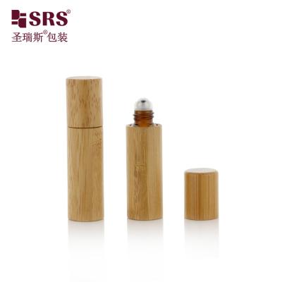 China 5 ml leere Amber Innenflasche Parfüm ätherisches Öl Roller Bambus Glas Kosmetikbehälter zu verkaufen