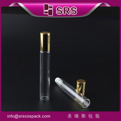 China SRS wholesale 100% no leakage 10ml glass roll on bottle with shiny golden aluminum cap for sale