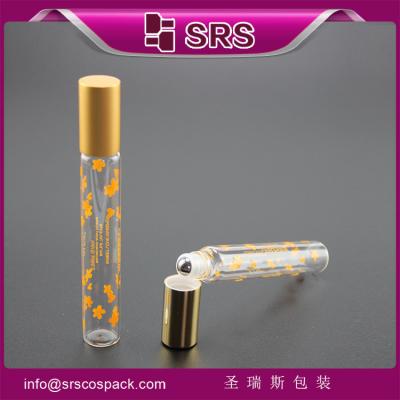 China SRS transparent with silk screen printing 10ml empty glass roll on bottle with shiny lid for sale