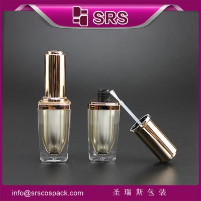 China SRS wholesale luxury empty square 8ml plastic nail polish bottle with golden brush cap for sale