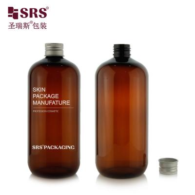 China SRS Round Boston Shape Toner 500ml Large Capacity Plastic PCR Eco-Friendly Amber PET Bottle for sale