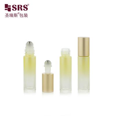 China 10ml Paint Custom Gradient Yellow Empty Essential Oil Rollon Glass Bottle for sale