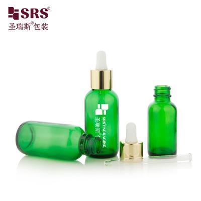 China 30ML 60ML Ready To Ship Empty Green Color Aluminum Shoulder Glass Bottles With Dropper for sale