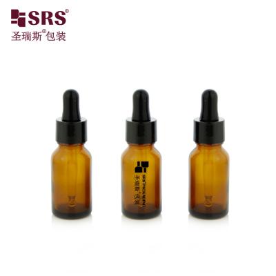 China 15ml 0.5 oz Empty Amber Color Round Thick Wall Mold Essential Oil Glass Bottle Dropper for sale