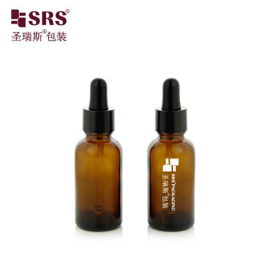 China 30ml 1 oz Empty Amber Essential Oil Ready To Ship Stock Glass Dropper Bottle for sale