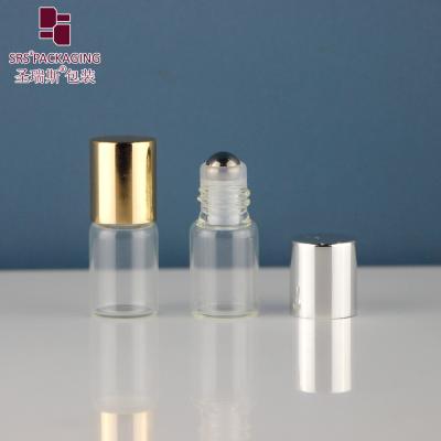 China BLP-2ML No Leakage Mini Cute Empty Transparent Amber Color Glass Bottle With Steel Ball For Essential Oil Perfume for sale