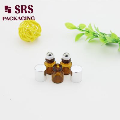 China 1ml super mini amber glass roll on bottle with steel ball and aluminum cap for sale