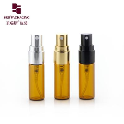 China BLPA-3ML Amber Vial Tube Glass Bottle With Aluminum Gold Sprayer Pump For Perfume for sale