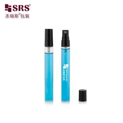 China BLPP-10ML 14mm DIA Fine Mist Pocket Size Transparent Tube Glass Bottle With Black Plastic Spray Pump For Perfume for sale