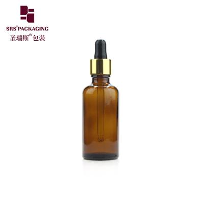 China 30 ml 50 ml Bernsteinfarbene runde Glasflasche für kosmetische Essenzen mit Tröpfchen zu verkaufen