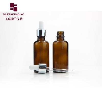 China 50ml amber brown empty custom glass dropper bottle for essential oil for sale