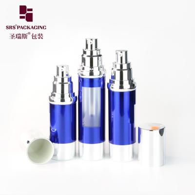 China 15 ml 30 ml 50 ml estampado loção de plástico azul para a essência facial nova garrafa sem ar à venda