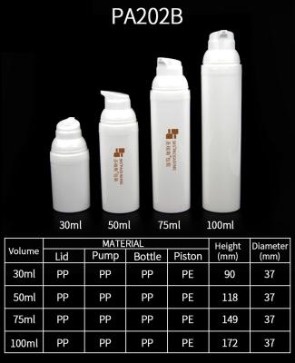 Chine Bouteille de pompe sans air en pp blanc écologique de 30 ml, 50 ml, 75 ml et 100 ml pour injection à vendre