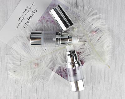 China A0230 plastic transparent silver aluminum shoulder cosmetic clear airless pump bottle for sale